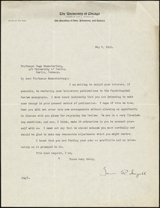 Angell, James Rowland, 1869-1949 typed letter signed to Hugo Münsterberg, Chicago, 04 May 1911