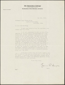 Angell, James Rowland, 1869-1949 typed letter signed to Hugo Münsterberg, Chicago, 09 May 1912