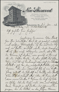 Appelmann, Anton Hermann, 1884- autograph letter signed to Hugo Münsterberg, Burlington, Vt., 11 January 1913