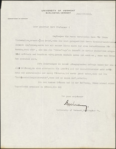Appelmann, Anton Hermann, 1884- typed letter signed to Hugo Münsterberg, Burlington, Vt., 18 June 1913