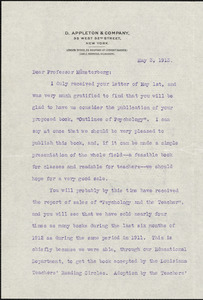 Appleton, William Worthen, 1845-1924 typed letter signed to Hugo Münsterberg, New York, 03 May 1913