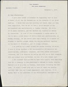 Bakewell, Charles M. (Charles Montague), 1867-1957 typed letter signed to Hugo Münsterberg, New Haven Conn., 01 December 1913