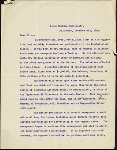 Baldwin, James Mark, 1861-1934 typed letter signed to Hugo Münsterberg, Princeton, N.J., 4 December 1903