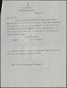 Baldwin, James Mark, 1861-1934 typed letter (copy) to J.Mc. K. Cattell, Princeton, N.J., 5 December 1903
