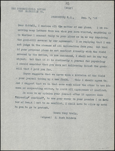Baldwin, James Mark, 1861-1934 typed letter (copy) to J.Mc. K. Cattell, Princeton, N.J., 7 December 1903