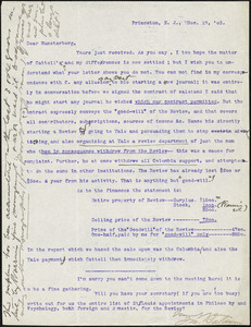 Baldwin, James Mark, 1861-1934 typed letter signed to Hugo Münsterberg, Princeton, N.J., 19 December 1903