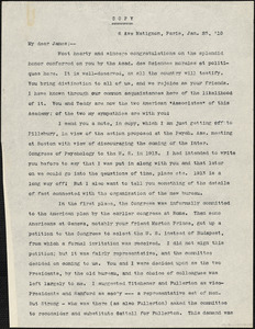 Baldwin, James Mark, 1861-1934 typed letter (copy) to [William James], Paris, 23 January 1910