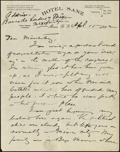 Baldwin, James Mark, 1861-1934 autograph letter signed to Hugo Münsterberg, Mexico City, 15 April 1912