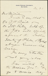 Baldwin, James Mark, 1861-1934 autograph letter signed to Hugo Münsterberg, Baltimore, 21 December