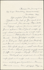 Bendrat, Thomas Albert, 1878- autograph letter signed to Hugo Münsterberg, Chicago, 25 January 1913