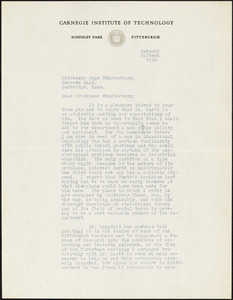 Bingham, Walter Van Dyke, 1880-1952 typed letter signed to Hugo Münsterberg, Pittsburgh, 15 January 1916