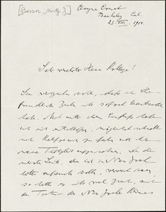 Bonn, Moritz J. (Moritz Julius), 1873-1965 autograph letter signed to Hugo Münsterberg, Berkeley, Cal., 25 August 1914