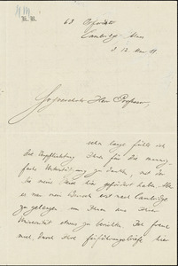 Bornhausen, Karl, b. 1882 autograph letter signed to Hugo Münsterberg, Cambridge, Mass., 12 May 1911