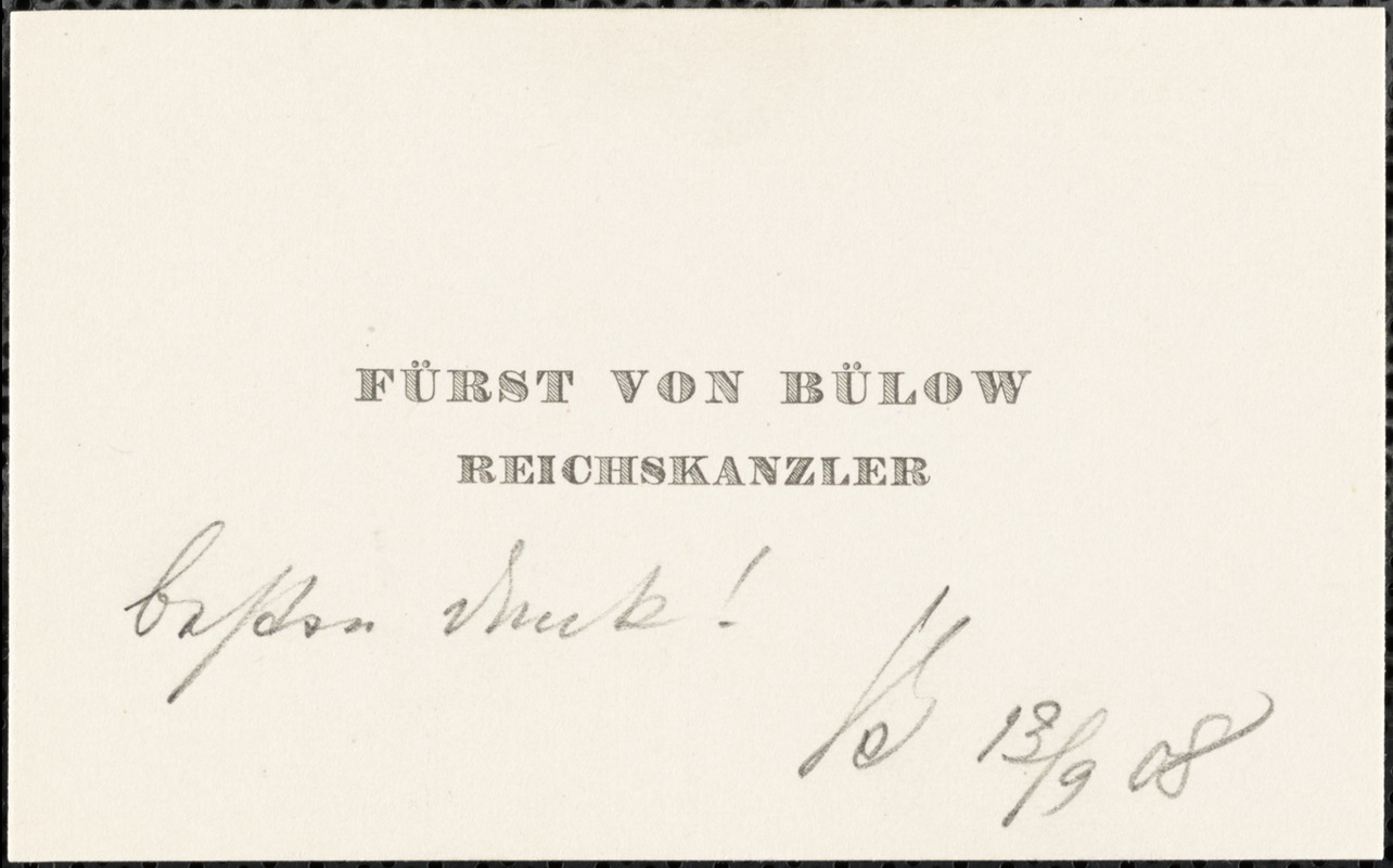 Bülow, Bernhard, Fürst von, 1849-1929 card
