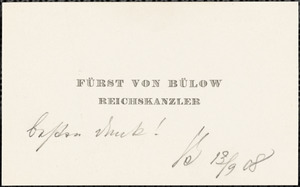 Bülow, Bernhard, Fürst von, 1849-1929 card