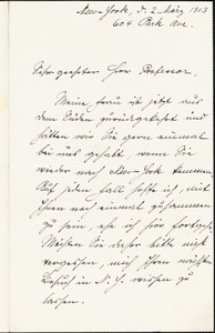 Burmeister, R., fl. 1903 autograph letterS to Hugo Münsterberg, New York, 02 March 1903