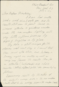 Burtt, Harold E. (Harold Ernest), 1890-1991 autograph letter signed to Hugo Münsterberg, New York, 04 July 1914