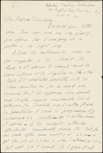 Burtt, Harold E. (Harold Ernest), 1890-1991 autograph letter signed to Hugo Münsterberg, New York, 19 July 1914