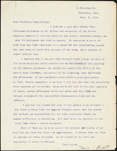 Burtt, Harold E. (Harold Ernest), 1890-1991 typed letter signed to Hugo Münsterberg, Haverhill, Mass., 08 September 1914