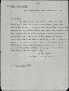 Cattell, James McKeen, 1860-1944 typed letter (copy) to J. Mark Baldwin, Garrison-on-Hudson, 23 November 1903