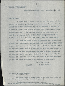 Cattell, James McKeen, 1860-1944 typed letter (copy) to J. Mark Baldwin, Garrison-on-Hudson, 26 November 1903