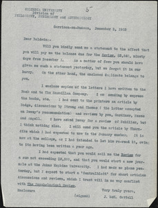Cattell, James McKeen, 1860-1944 typed letter (copy) to J. Mark Baldwin, Garrison-on-Hudson, 2 December 1903