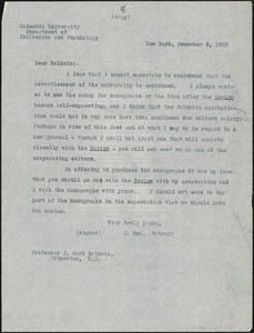 Cattell, James McKeen, 1860-1944 typed letter (copy) to J. Mark Baldwin, Garrison-on-Hudson, 3 December 1903