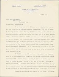 Coit, Joseph Howland, 1863 or 4-1930 typed letter signed to Hugo Münsterberg, New York, 19 May 1908