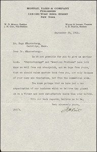 Coit, Joseph Howland, 1863 or 4-1930 typed letter signed to Hugo Münsterberg, New York, 25 September 1912