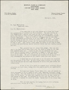 Coit, Joseph Howland, 1863 or 4-1930 typed letter signed to Hugo Münsterberg, New York, 1 October 1912