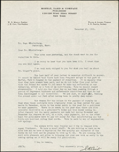 Coit, Joseph Howland, 1863 or 4-1930 typed letter signed to Hugo Münsterberg, New York, 21 December 1912