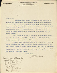Cushing, John Pearsons, 1861-1941 typed letter signed to Hugo Münsterberg, New Haven, Conn.