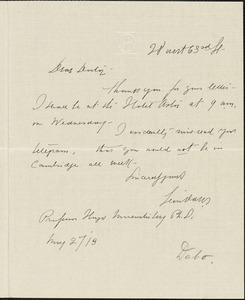 Dabo, Leon, 1868-1960 autograph letter signed to Hugo Münsterberg, New York, 24 May 1913