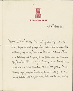 Drechsler, Robert Walter, fl. 1913 autograph letter signed to Hugo Münsterberg, Concord, Mass., 28 February 1910