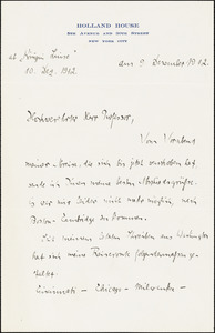 Drechsler, Robert Walter, fl. 1913 autograph letter signed to Hugo Münsterberg, New York, 9 December 1912