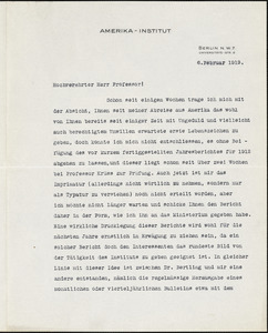 Drechsler, Robert Walter, fl. 1913 typed letter signed to Hugo Münsterberg, Berlin, 6 February 1913
