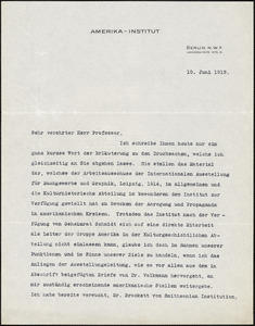 Drechsler, Robert Walter, fl. 1913 typed letter signed to Hugo Münsterberg, Berlin, 10 June 1913