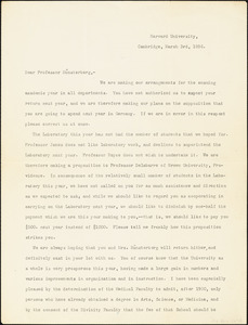 Eliot, Charles William, 1834-1926 typed letter signed to Hugo Münsterberg, Cambridge, Mass., 3 March 1896