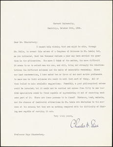 Eliot, Charles William, 1834-1926 typed letter signed to Hugo Münsterberg, Cambridge, Mass., 24 October 1902