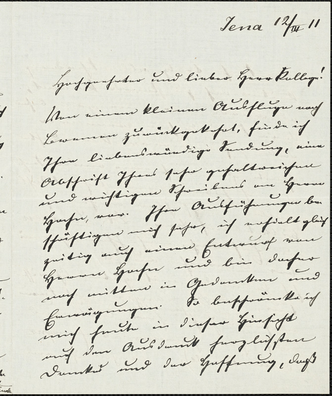 Eucken, Rudolf, 1846-1926 autograph letter signed to Hugo Münsterberg, Jena, 12 March 1911