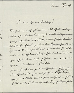 Eucken, Rudolf, 1846-1926 autograph letter signed to Hugo Münsterberg, Jena, 27 January 1915
