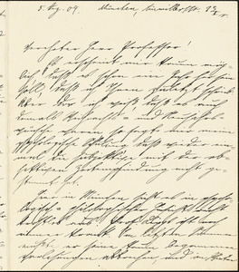 Geiger, Moritz, 1880-1937 autograph letter signed to Hugo Münsterberg, München, 5 December 1909