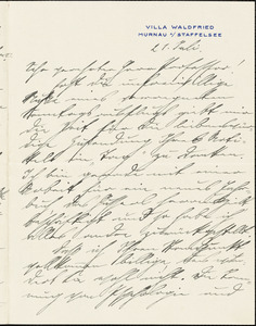 Geiger, Moritz, 1880-1937 autograph letter signed to Hugo Münsterberg, Murnau a. Staffelsee, 21 July [1912?]