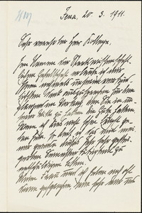 Gerland, Heinrich Balthassar Ernst Karl, 1874- autograph letter signed to Hugo Münsterberg, Jena, Ger., 20 March 1911