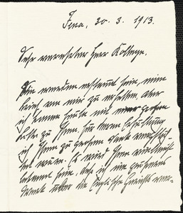 Gerland, Heinrich Balthassar Ernst Karl, 1874- autograph letter signed to Hugo Münsterberg, Jena, Ger., 30 March 1913