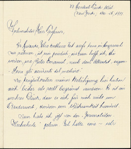 Goldbeck, Eduard, fl. 1911 autograph letter signed to Hugo Münsterberg, New York, 25 December 1911
