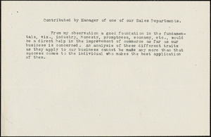 Green, M. S., fl. 1911 typed document: [Qualifications for Salesman], [Chicago, 19 January 1912