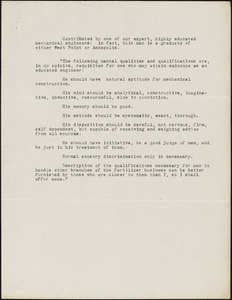 Green, M. S., fl. 1911 typed document: [Qualifications for Mechanical Engineer], Chicago, 19 January 1912