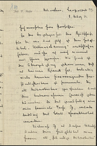Hahn, Johann F., fl.1911 typed letter signed to Hugo Münsterberg, Munich, 8 March 1911