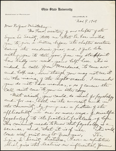 Haines, T. Harvey (Thomas Harvey), b. 1871 autograph letter signed to Hugo Münsterberg, Columbus, O., 9 November 1909